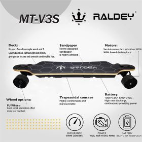 RALDEY Electric Skateboard 900Wx2 Motors Electric Longboard with Remote 29MPH Top Speed 30% Climbing Capacity Suitable for Adults Teens Fashionista, M