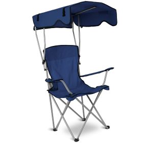 Foldable Beach Canopy Chair Sun Protection Camping Lawn Canopy Chair 330LBS Load Folding Seat (Color: Navy Blue)