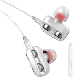 Earbuds Wired A4 Dual Moving Coil Design, Noise Isolating in-Ear Headphones, Powerful Heavy Bass, High Definition, Earphones Compatible with iPhone, i (Color: White)