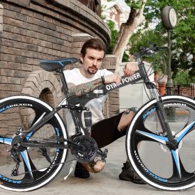 26in Folding Mountain Bike Shimanos 21 Speed Bicycle Full Suspension MTB Bikes (Color: Black)