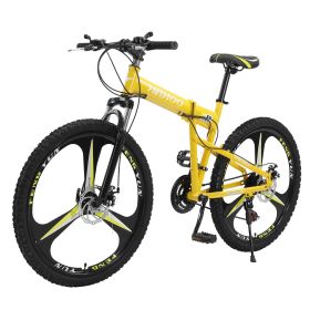 26 inch Full Suspension Mountain Bike 21 Speed Folding Bike Non-slip Bike (Color: Yellow)